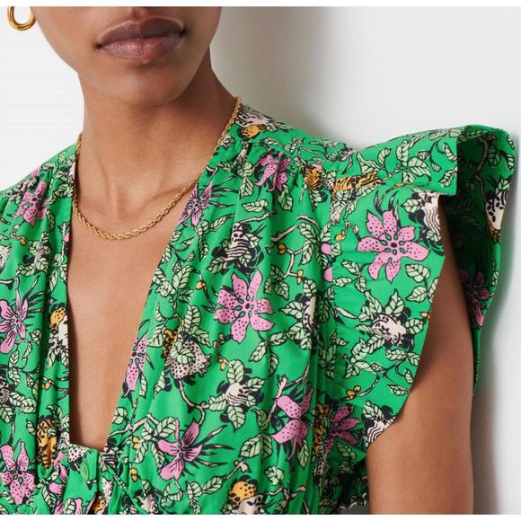 NEW DEREK LAM 10 CROSBY roselyn ruffle sleeve top in green multi - Picture 3 of 3